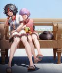  :t bangs bare_legs barefoot bench black_hair bowl bowl_hat breasts closed_eyes closed_mouth day directional_arrow dress eyebrows_visible_through_hair feet hat headwear_removed highres horns hug japanese_clothes kijin_seija kimono knees looking_away mallet medium_breasts miracle_mallet multicolored_hair multiple_girls obi open_clothes open_shirt outdoors pout purple_hair red_eyes red_hair sandals sash shirt short_hair short_sleeves sitting sitting_on_bench smile soles sukuna_shinmyoumaru toes touhou v-shaped_eyebrows wide_sleeves yossu_(waffle_takamitsunakamura) 