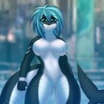  anthro breasts chococosalo cybernetics cyborg featureless_breasts featureless_crotch female fish hybrid looking_at_viewer machine marine nude shark solo standing thick_thighs wide_hips 