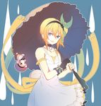  1girl bare_shoulders blonde_hair blue_eyes choker dress edna_(tales) gloves hair_ornament hairband open_mouth ribbon short_hair side_ponytail tales_of_(series) tales_of_zestiria umbrella 