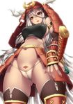  ass_visible_through_thighs from_below japanese_armor looking_at_viewer original rico_(game00985) samurai white_hair 