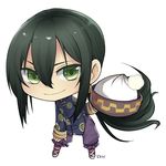  1boy black_hair chibi chinese_clothes fate/grand_order fate_(series) green_eyes long_hair shoes smile yan_qing_(fate/grand_order) 