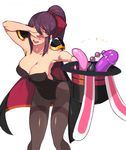  :d anal_beads animal_ears armpits ass_visible_through_thighs black_hair black_leotard blush breasts butt_plug cape cleavage collarbone commentary_request covering_eyes cowboy_shot crusaders_quest dildo hair_ribbon happening18 hat large_breasts leaning_forward leotard long_hair magic_trick magician melissa_(crusaders_quest) open_mouth pantyhose pauldrons playboy_bunny_leotard ponytail purple_hair red_ribbon ribbon sex_toy smile solo sweat thighband_pantyhose top_hat 