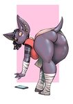  anthro bent_over bigdad butt canine dreadlocks female looking_back mammal slightly_chubby solo tattoo thick_thighs 