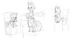  /fur/ 8chan anonymous_artist anthro apron cheek_tufts chest_tuft clothing daughter faith_(8chan) family fur group hair_bow hair_ribbon huge_tail kate_(8chan) line_art mammal mother nate_(8chan) nude parent raccoon ribbons son striped_tail stripes tuft young 