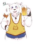  alcohol anthro bear beer beverage blush clothed clothing looking_at_viewer male mammal muscular nipples polar_bear sheeporwolf smile solo 