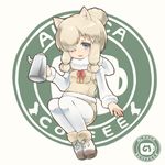  :d alpaca alpaca_ears alpaca_suri_(kemono_friends) animal animal_ears ankle_boots arm_at_side bangs beige_background beige_ribbon beige_shorts beige_vest blonde_hair blue_eyes blush boots breast_pocket character_name cup english eyebrows_visible_through_hair eyelashes full_body fur-trimmed_boots fur-trimmed_sleeves fur-trimmed_vest fur_collar fur_trim gradient_ribbon hair_bun hair_ornament hair_over_one_eye hair_ribbon hand_up holding invisible_chair japari_symbol kemono_friends kettle legs_together logo long_sleeves looking_at_viewer multicolored multicolored_ribbon nao_(necomugi) neck_ribbon open_mouth pantyhose pantyhose_under_shorts pocket red_ribbon ribbon shiny shiny_hair shiny_skin shirt shoe_ribbon short_hair shorts sidelocks simple_background sitting smile solo swept_bangs tareme teacup tress_ribbon vest white_footwear white_legwear white_shirt yellow_ribbon 