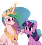  2017 blush duo easter egg equine eyelashes feathered_wings feathers female feral friendship_is_magic hair hi_res holidays horn long_hair mammal momomistress multicolored_hair my_little_pony princess_celestia_(mlp) purple_eyes purple_feathers simple_background twilight_sparkle_(mlp) white_background white_feathers winged_unicorn wings 