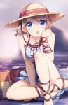  blue_eyes blurry blush dated depth_of_field grey_hair happy_birthday hat looking_at_viewer love_live! love_live!_sunshine!! micopp ocean open_mouth short_hair solo sparkle straw_hat watanabe_you 