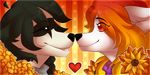  &lt;3 ambiguous_gender anthro canine duo flower hair hibarikatsuru mammal plant simple_background smile teeth 