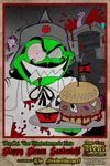  anthro apron armor blood burger clothing crocodile crocodilian death english_text facial_hair food gruntchovski helmet hindenburger mustache poster reptile scalie text 