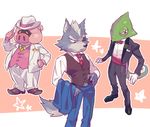  2017 anthro canine chameleon clothing group leon_powalski lizard male mammal nintendo pig pigma_dengar porcine reptile scalie sirareyubi star_fox suit video_games wolf wolf_o&#039;donnell 