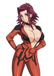  1girl breasts brown_eyes cleavage female izayoi_aki large_breasts looking_at_viewer naruho open_clothes purple_hair solo standing yu-gi-oh! yu-gi-oh!_5d&#039;s 