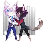  ambiguous_gender anthro blush clothed clothing duo feline fur hair hibarikatsuru male mammal open_mouth smile standing 