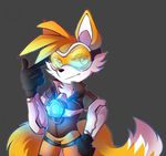  anthro armor canine clothed clothing cosplay eyewear fox glasses hibarikatsuru looking_at_viewer male mammal solo standing 