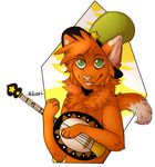  banjo feline fur hat hibarikatsuru looking_at_viewer male mammal musical_instrument semi-anthro smile solo teeth 