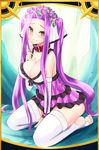  alternate_costume alternate_hairstyle blush breasts cleavage collar cosplay fate/grand_order fate_(series) flower hair_flower hair_ornament highres large_breasts long_hair medusa_(lancer)_(fate) medusa_(lancer)_(fate)_(cosplay) purple_hair rider sin_(kami148) solo thighhighs toeless_legwear very_long_hair yellow_eyes 