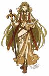  absurdres adapted_costume artist_name book choker dc9spot fire_emblem green_eyes green_hair highres jewelry kid_icarus kid_icarus_uprising looking_at_viewer necklace palutena parody robe solo staff thighhighs veil 