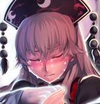  3: bangs blush brown_hair closed_eyes closed_mouth commentary_request crescent crying hat holding_hands junko_(touhou) kaiza_(rider000) long_hair solo_focus spirit tears touhou upper_body 