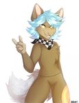  anthro bandanna canine fur hair hibarikatsuru looking_at_viewer male mammal smile solo 