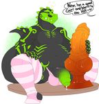  2015 alligator anthro balls big_balls big_penis classified-crud claws clothed clothing crocodilian crossdressing darkmor dildo english_text glowing green_penis half-erect hi_res humanoid_penis hypnosis knotted_dildo legwear male marvol mind_control moobs muscular overweight panties partially_retracted_foreskin pecs penis poking_out reptile scalie sex_toy solo spiral_eyes stockings text thick_penis uncut underwear 