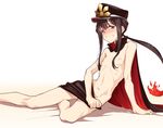  arm_support aya_shachou blush cape covering covering_crotch embarrassed fate/grand_order fate_(series) feet_out_of_frame fiery_hair long_hair looking_down male_focus naked_cape nipples nude oda_nobukatsu_(fate/grand_order) ponytail red_eyes ribs sidelocks simple_background sitting solo tears white_background yokozuwari 