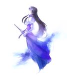  aira_(fire_emblem) armor black_hair breastplate dress fire_emblem fire_emblem:_seisen_no_keifu kuzumosu long_hair looking_at_viewer profile purple_eyes sheath sheathed sidelocks simple_background solo sword weapon white_background 