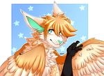  ambiguous_gender canine feathered_wings feathers feral fur hair hibarikatsuru looking_at_viewer mammal solo wings 