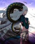  blue_hair braid breasts elbow_gloves fate/grand_order fate_(series) gloves highres horns kamome-no-ashiniku large_breasts long_hair pointy_ears purple_eyes sideboob solo tail tiamat_(fate/grand_order) very_long_hair 