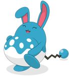  2015 absurd_res alpha_channel azumarill belly big_belly biped black_nose blue_fur eyes_closed feet female feral fur hand_on_stomach hi_res lagomorph ludicrous_res mammal nintendo open_mouth open_smile pok&eacute;mon pregnant rabbit shadow simple_background smile solo superabsurd_res tongue transparent_background video_games walking white_fur xnicolord789x 