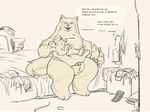  anthro armello bed breasts canine dialogue discarded_clothing duo eyes_closed female junyois korean_text larger_female laugh magna_(armello) male mammal nude size_difference smaller_male smile text translation_request wolf 