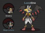  canine fur fusion giratina legendary_pok&eacute;mon mammal mega_evolution mega_lucario nintendo pok&eacute;mon pokefusionman stripes video_games white_fur wings 