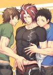  3boys all_out!! looking_at_viewer male_focus multicolored_hair multiple_boys muscle pubic_hair sekizan_takuya tagme underwear undressing yaoi 