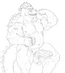  anthro balls bowser erection flexing humanoid_penis koopa looking_at_viewer male mario_bros monochrome musclegut muscular nintendo nipple_piercing nipples nude penis piercing scalie smile solo stickyfeathers uncut video_games 