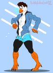  anthro avian bird briefs bulge clothing hoodie male open_jacket puffin solo standing stickyfeathers thick_thighs underwear 