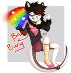  anthro clothed clothing feline fur hair hibarikatsuru male mammal rainbow simple_background smile solo teeth 