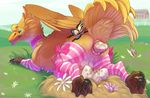  2017 avian beak chocobo choker clothing easter egg feathers female feral final_fantasy flower holidays legwear looking_at_viewer oviposition plant pregnant pussy_juice qwertydragon ribbons solo square_enix stockings video_games 