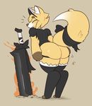  2017 ambiguous_gender anthro big_butt butt canine clothed clothing fox girly kilinah maid_uniform mammal melee_weapon solo surprise sword uniform weapon 