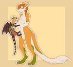  ambiguous_gender anthro dragon duo feral fur hair horn kyotokisha15 male nude sergal smile standing wings 