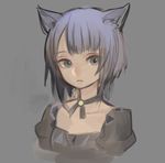  ama-tou animal_ears bangs bolo_tie cat_ears cat_girl collarbone eyelashes green_eyes grey_background grey_hair looking_to_the_side original personification puffy_short_sleeves puffy_sleeves sad shiny shiny_clothes short_hair short_sleeves sketch slit_pupils solo swept_bangs tsurime upper_body 