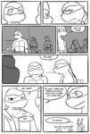  chair comic donatello_(tmnt) leonardo_(tmnt) male michelangelo_(tmnt) ninja raphael_(tmnt) reptile scalie sneefee table teenage_mutant_ninja_turtles text turtle 