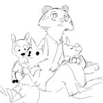 2017 anthro black_and_white canine cellphone cervine clothed clothing deer disney fan_character feline female fox group male mammal monochrome phone replytoanons rhinoceros simple_background sitting tiger white_background zootopia 