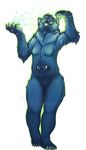  anthro armpits bear blue_fur blue_hair breasts claws digital_media_(artwork) ear_piercing female fur hair kevintheradioguy magic mammal mohawk monster nude piercing simple_background slightly_chubby solo standing thick_thighs wide_hips 