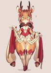  :3 anthro antlers bell blush bow breasts brown_fur cervine clothing cute deer footwear fur green_eyes hair happy horn looking_at_viewer mammal ricosye shoes smile solo standing wide_hips 