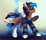  blue_eyes blue_hair brown_feathers clothed clothing equine fan_character feathered_wings feathers feral hair hoodie hooves ka-samy male mammal my_little_pony pegasus simple_background smile solo wings 
