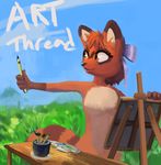  /fur/ 8chan anonymous_artist artist breasts creating_art featureless_breasts female hair hair_bow hair_ribbon kate_(8chan) mammal nude outside painting raccoon ribbons solo standing striped_tail stripes 