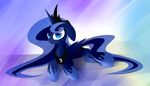  blue_eyes blue_feathers blue_hair equine feathered_wings feathers friendship_is_magic hair hooves horn mammal my_little_pony princess_luna_(mlp) queenbloodysky simple_background smile winged_unicorn wings 