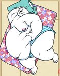  bear bed belly belly_overhang big_belly boxers_(clothing) clothed clothing love_handle male mammal mattress obese overweight pillow tkc2021 topless underwear 