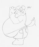  belly belly_overhang big_belly canine clothing dog male mammal midriff monochrome obese overweight shorts solo 
