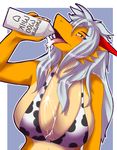  anthro big_breasts bikini breasts clothing female fish hair harnny looking_at_viewer marine milk shark solo suggestive swimsuit tongue tongue_out 