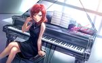  bracelet character_name commentary_request crossed_legs dated dress grand_piano hand_in_hair happy_birthday highres instrument jewelry looking_at_viewer love_live! love_live!_school_idol_project nail_polish necklace nishikino_maki piano piano_bench purple_eyes red_hair red_nails sheet_music signature sitting sleeveless sleeveless_dress solo sparkle wedo 